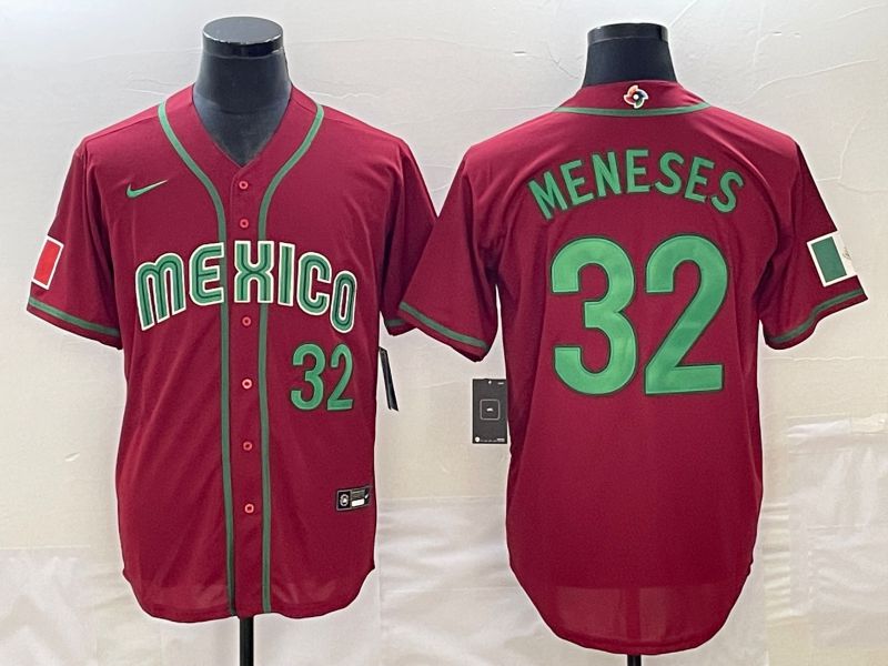 Men 2023 World Cub Mexico #32 Meneses Red Nike MLB Jersey1